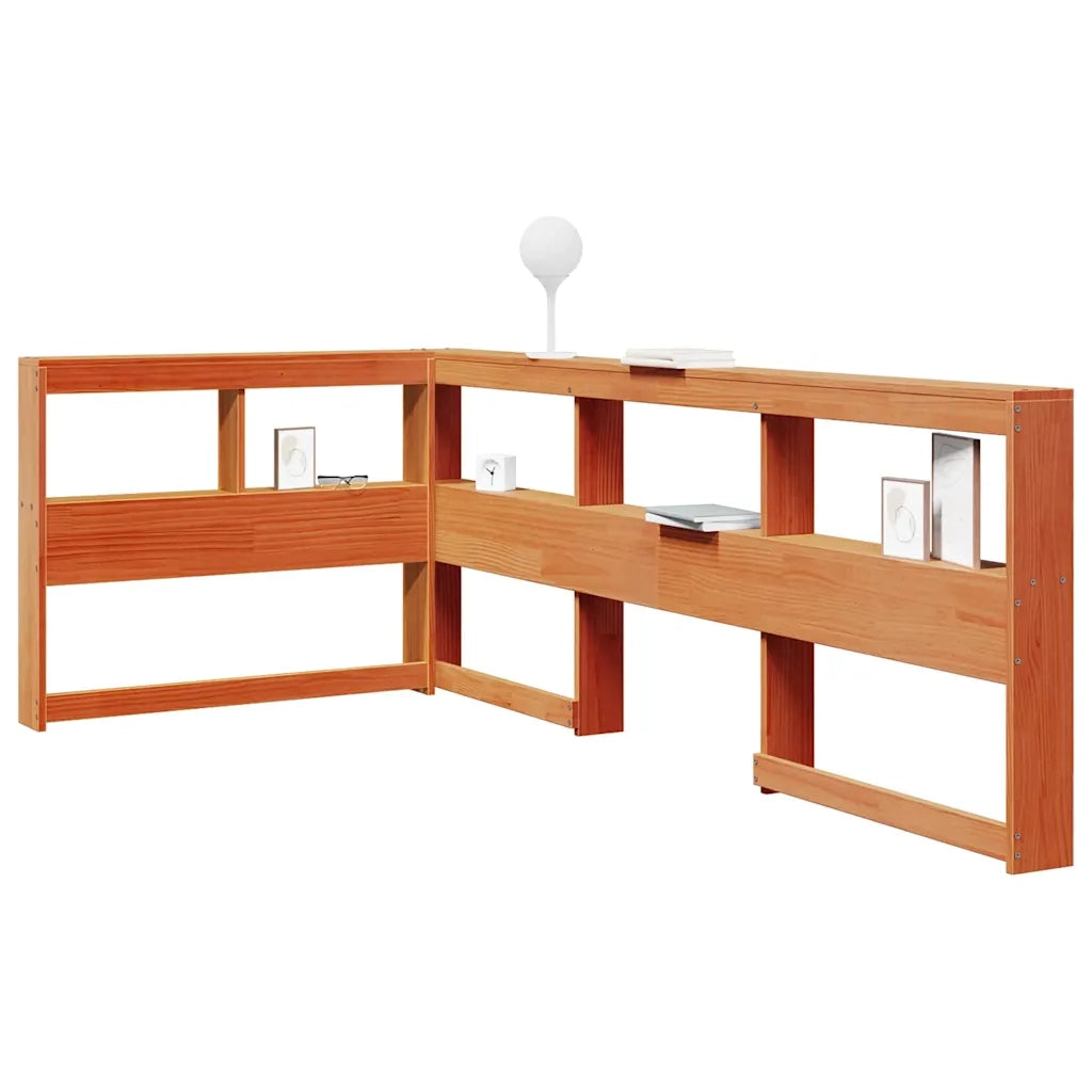 Testiera libreria a L-Testata contenitore Marrone Cera 80 cm Legno Massello di Pino