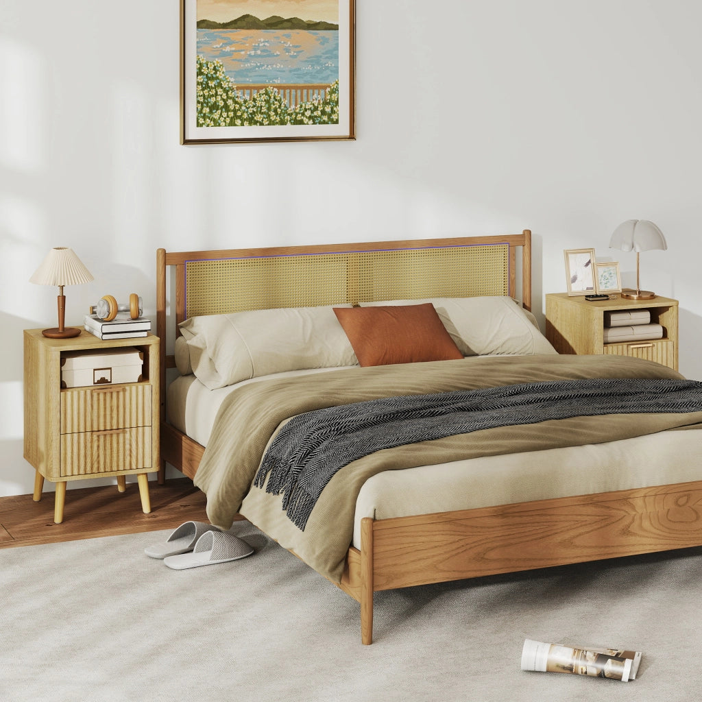 Comodino con 2 cassetti e vano aperto ¨C Zephmum ¨C Rovere 40x40x61 cm