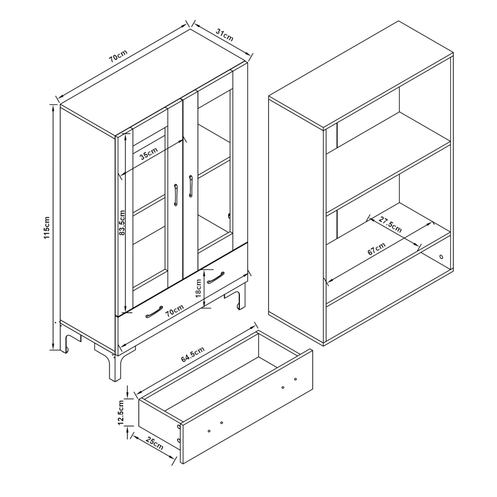 Mobiletto/scaffale con ante in vetro 115 x 70 x 31 cm grigio scuro 03_0008941