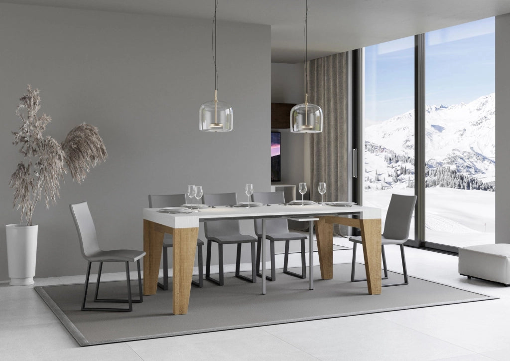 Consolle Allungabile 90-300x40x77 cm in Nobilitato Bianco e Marrone