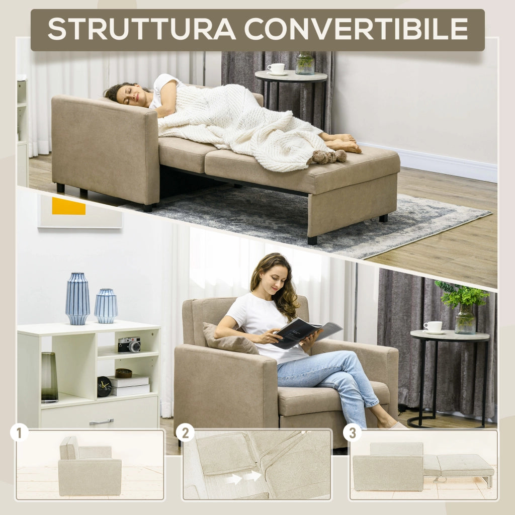 Poltrona Letto in Tessuto Effetto Velluto Marrone Chiaro ¨C Xylo ¨C 100x98x88 cm con 2 Cuscini