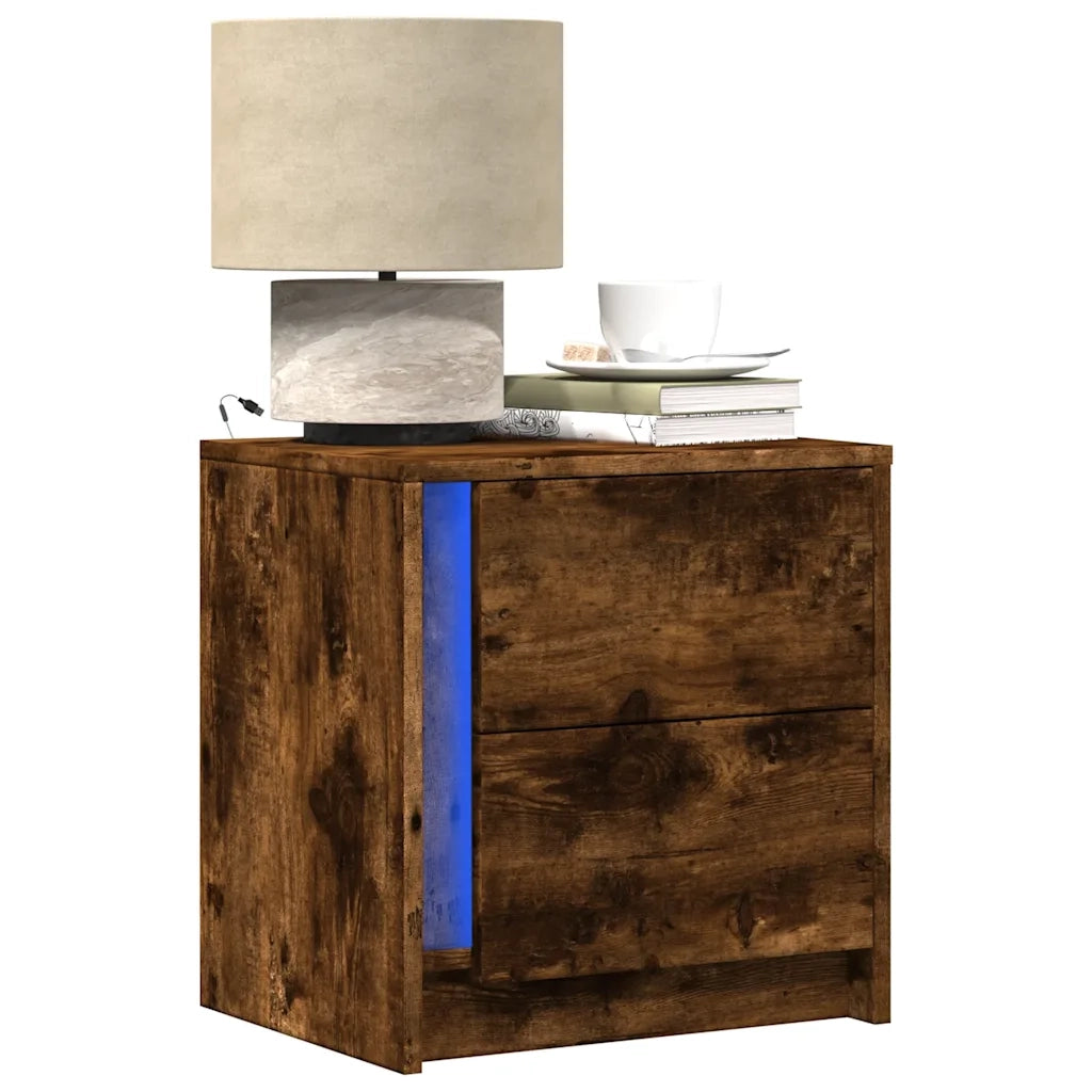 Comodini con Luci LED 2pz Rovere Fumo in Legno Multistrato