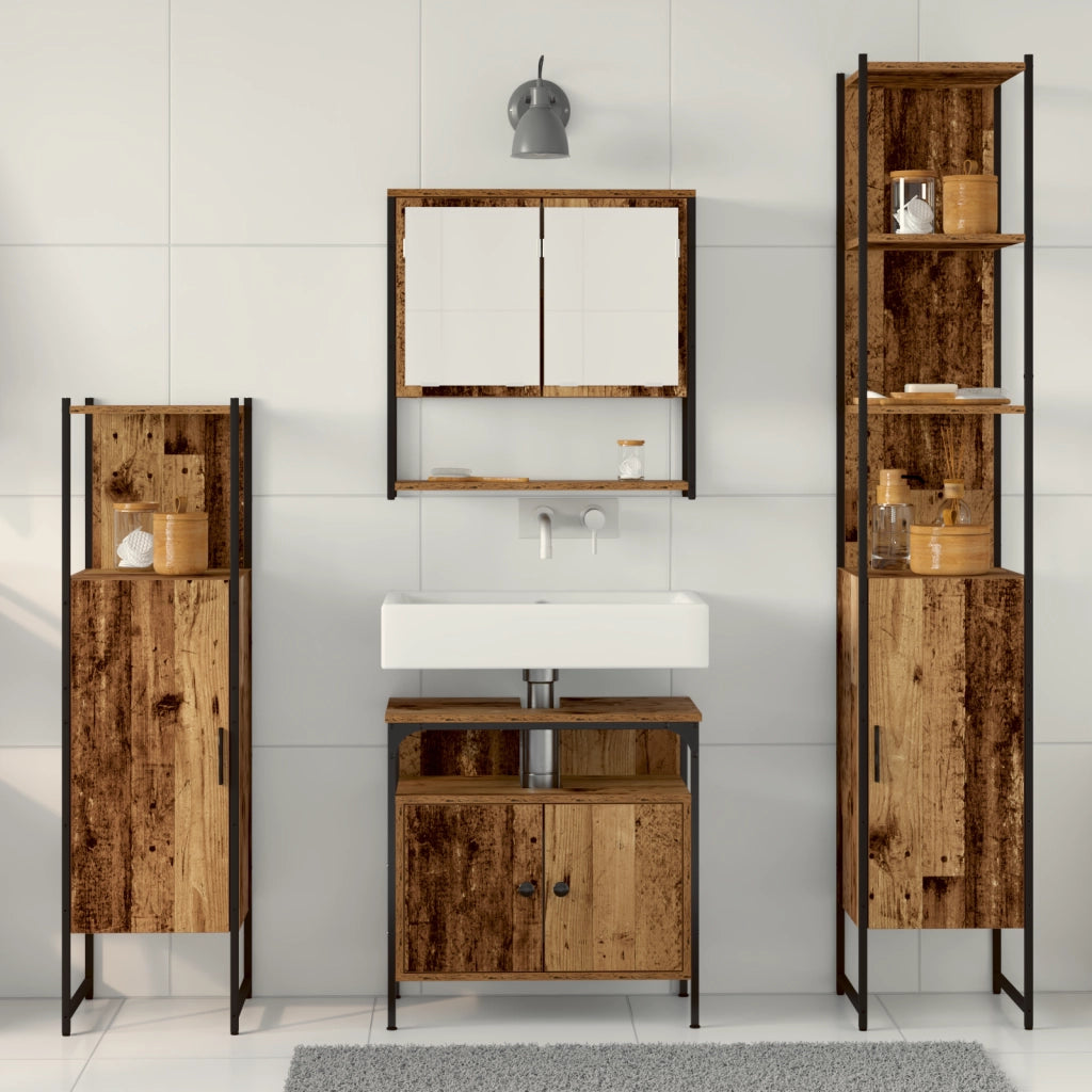 Set di Mobili da Bagno 4 Pezzi Legno Vecchio Legno Ingegnerizzato