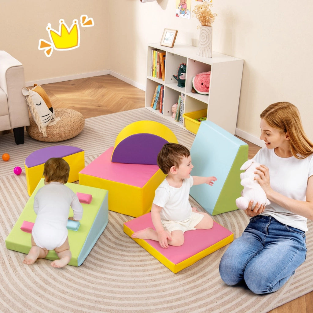 Set di blocchi da arrampicata in schiuma da 6 pezzi, Set di arrampicata morbido leggero per interni con chiusure a velcro-Giocattoli educativi