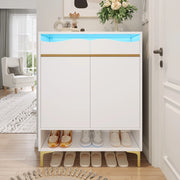Scarpiera Moderna con LED ¨C MINIMAL ¨C Bianca, Cassetti e Ripiani, 80x35x105 cm