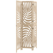 Paravento da Interno a 3 Pannelli Pieghevole e Separabile Design a Foglie 120x170 cm in Legno