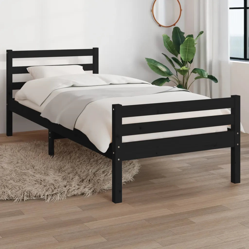 Giroletto-Struttura Letto Nero in Legno Massello 100x200 cm 686711