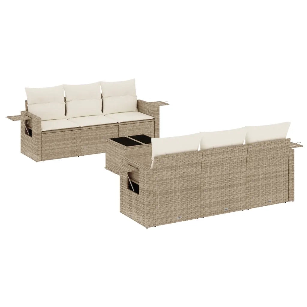 Set Divani da Giardino 7 pz con Cuscini Beige in Polyrattan 3219907