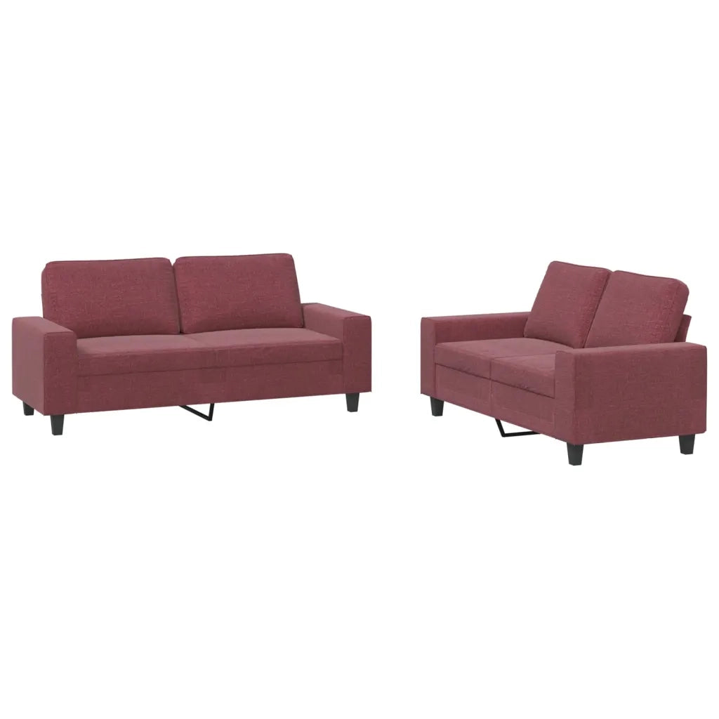 Set di Divani 2 pz Rosso Vino in Tessuto