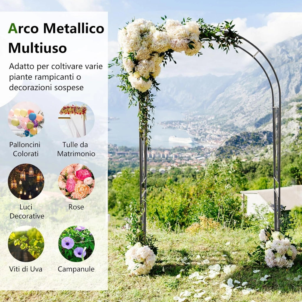 Arco da Giardino in Metallo Resistente per Piante Rampicanti, Rose e Viti, Grigliato per Decorazioni di Matrimoni e Feste, Supporto per Piante per Cortile e Patio