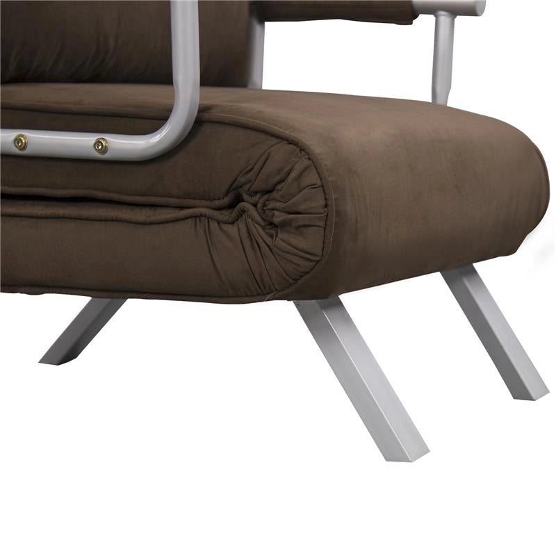 POLTRONA LETTO MODERNA 2 IN 1 CON SCHIENALE RECLINABILE SU 5 POSIZIONI E CUSCINO 65X69X80 CM MARRONE