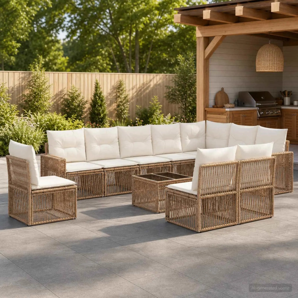 Set Divano da Giardino 11 pz Beige e Bianco Crema polyrattan 3435156