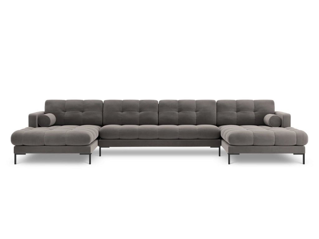 Cosmopolitan Design - Divano panoramico "Bali" 7 posti in velluto grigio chiaro 