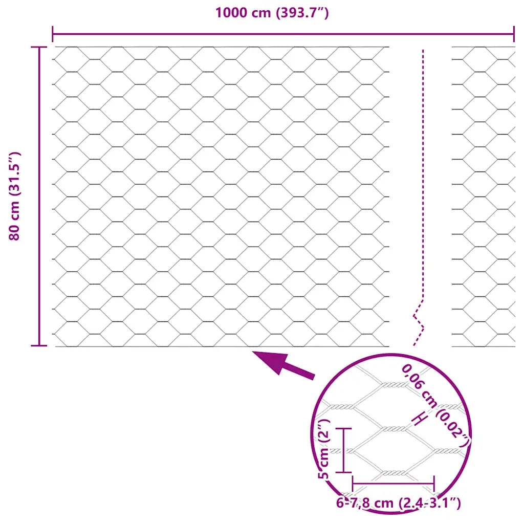 Recinzione Esagonale Argento 0,8 x 10 m Acciaio zincato 42005640