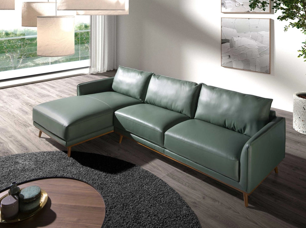 Divano chaise longue sinistro in pelle verde