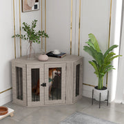 Gabbia per cani con cuscino e chiavistello tre lati con sbarre in acciaio in compensato color noce 104 × 55 × 63 cm