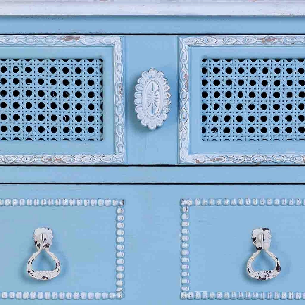 Cassettiera in legno laccato blu 56x36x119h cm