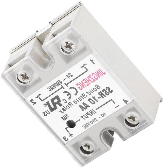 Relè a semiconduttore 230V AC, compatibile con tensioni 90-250 V AC e 24-480 V AC, 10A, modello SSR-10 AA