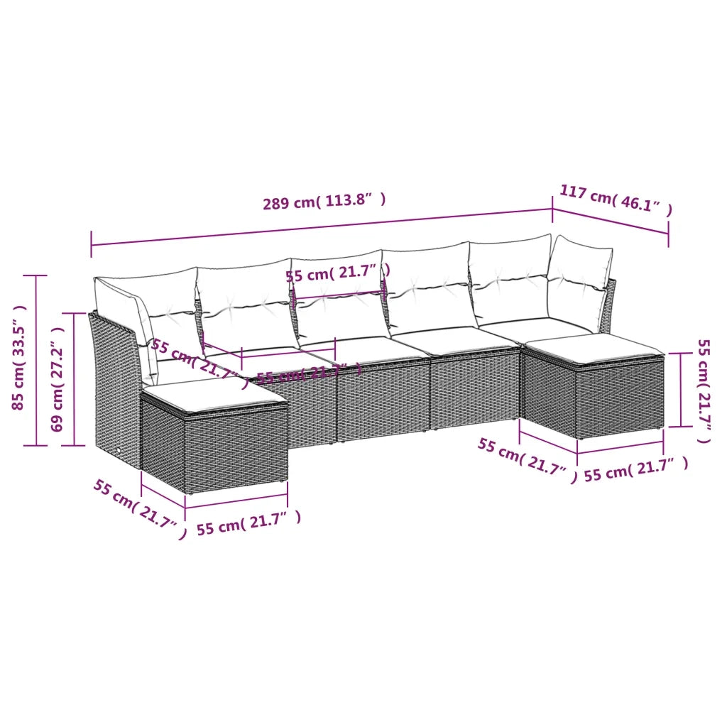 Set Divani da Giardino 7 pz con Cuscini Marrone in Polyrattan 3218033