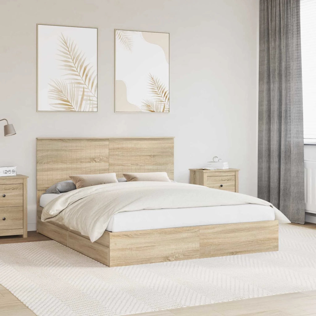 Letto con Contenitore con testiera Rovere Sonoma 160 x 200 cm