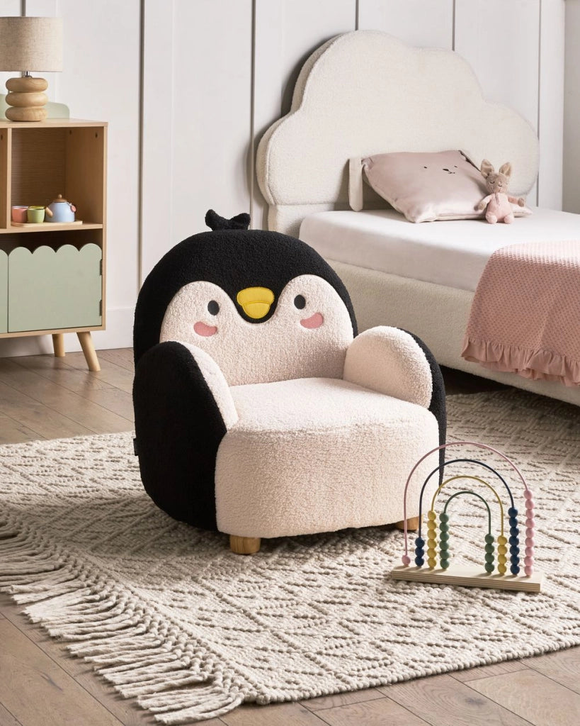 Poltrona per bambini Pinguino bouclé Nero Imbottito Sedia bassa per bambini Forma