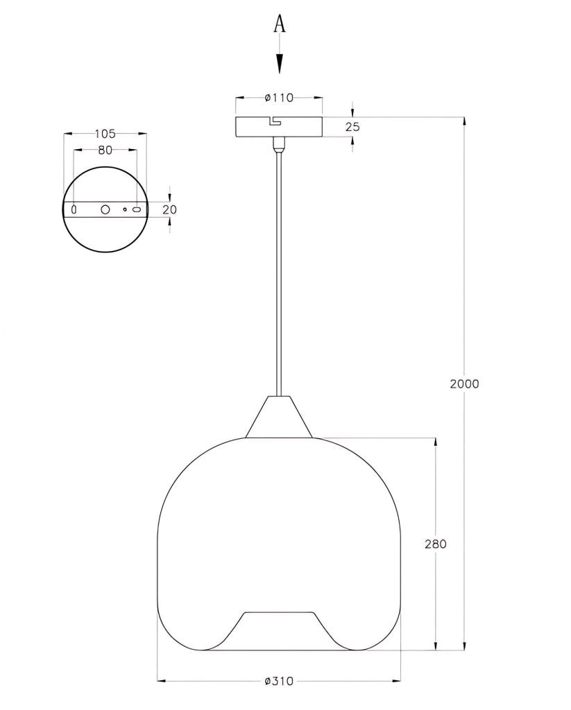 Maia Lampada a Sospensione in Metallo e Vetro Soffiato Colore Fumé Ø310mm E27 60W IP20 - Design Moderno Elegante per Illuminazione Interni