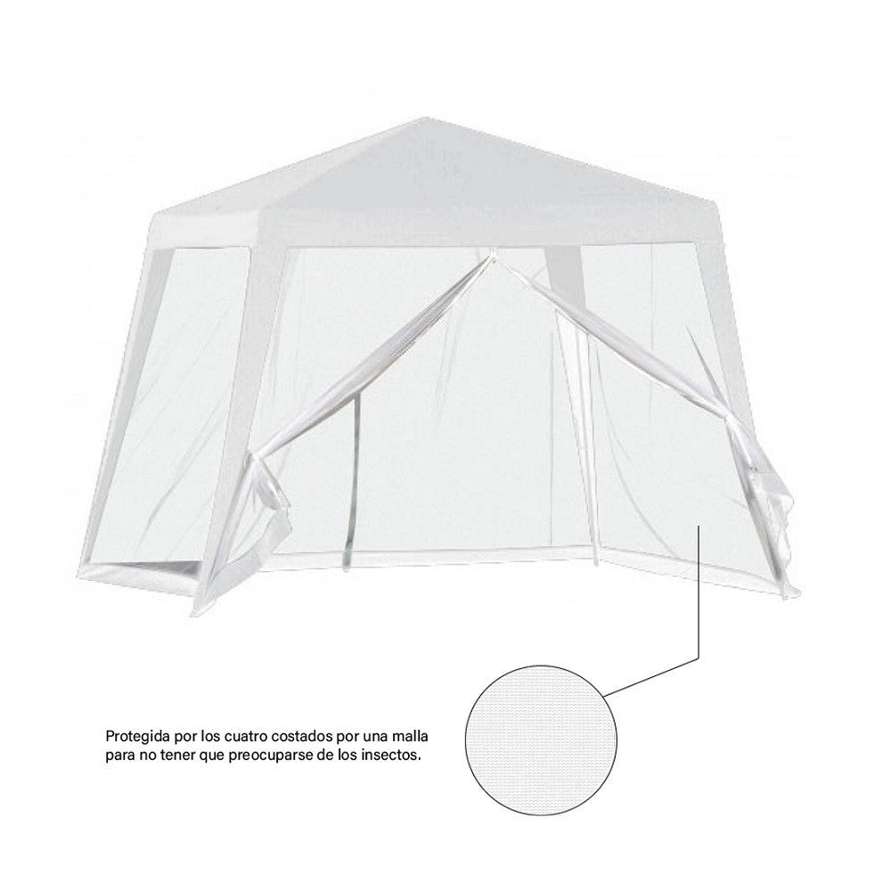 Trade Shop - Gazebo Tenda Da Giardino Resistente Removibile 2.5x2.4x3mt Bianco Con Zanzariera 222708 -