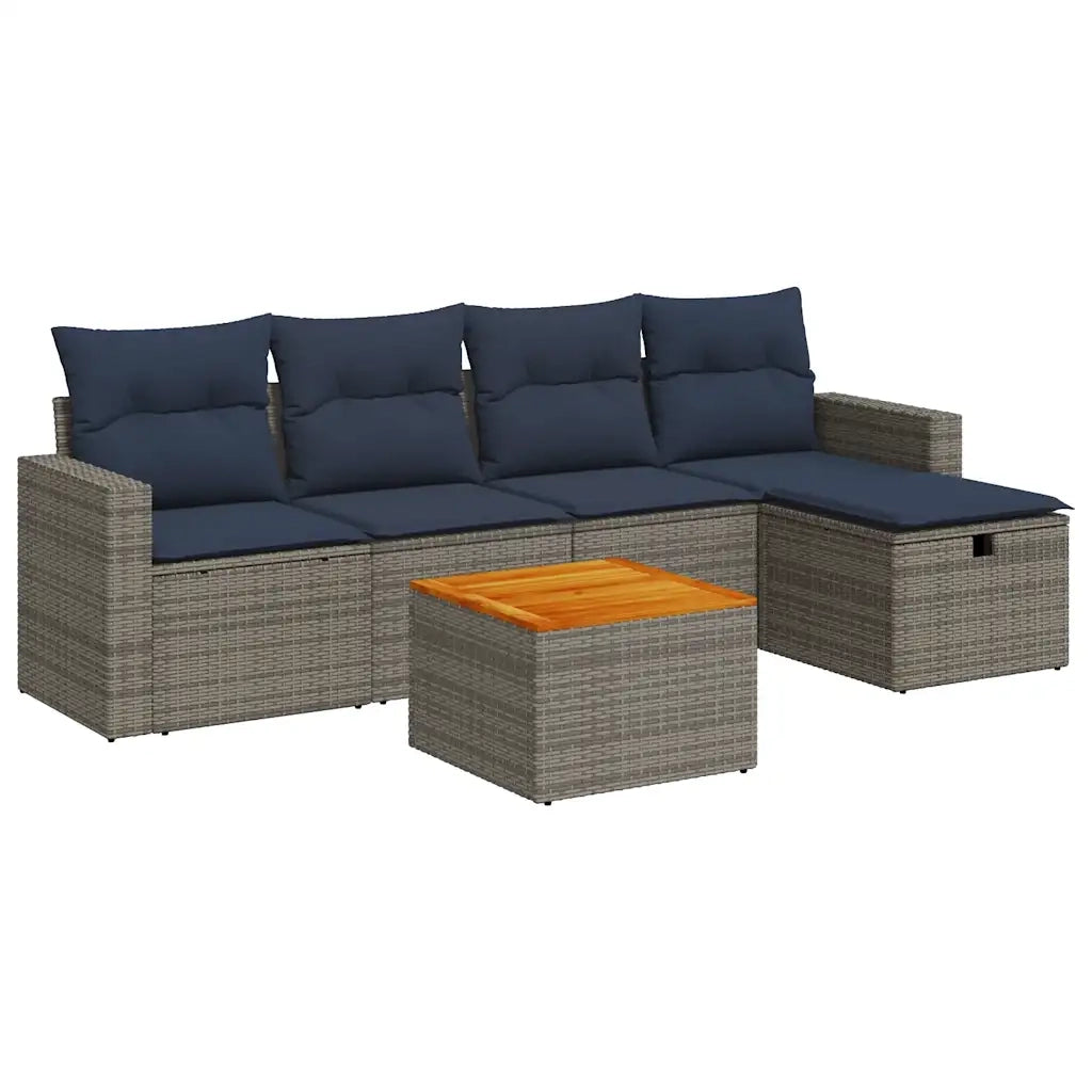 Set Divano da Giardino 6 pz con Cuscini Grigio in Polyrattan