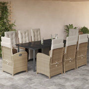 Set da Pranzo da Giardino 9 pz con Cuscini Beige in Polyrattan