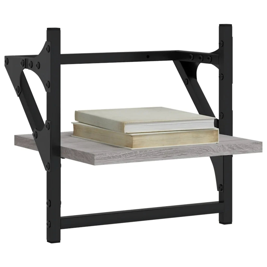 2 pz Mensole a Parete | Scaffale Parete | Ripiano a parete con Aste Grigio Sonoma 30x25x30 cm