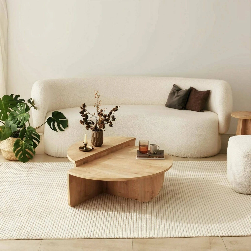 Tavolino da salotto Azim, Tavolo basso da caffè, Portariviste per divano, Ripiano da soggiorno, 90x90h35 cm, Rovere
