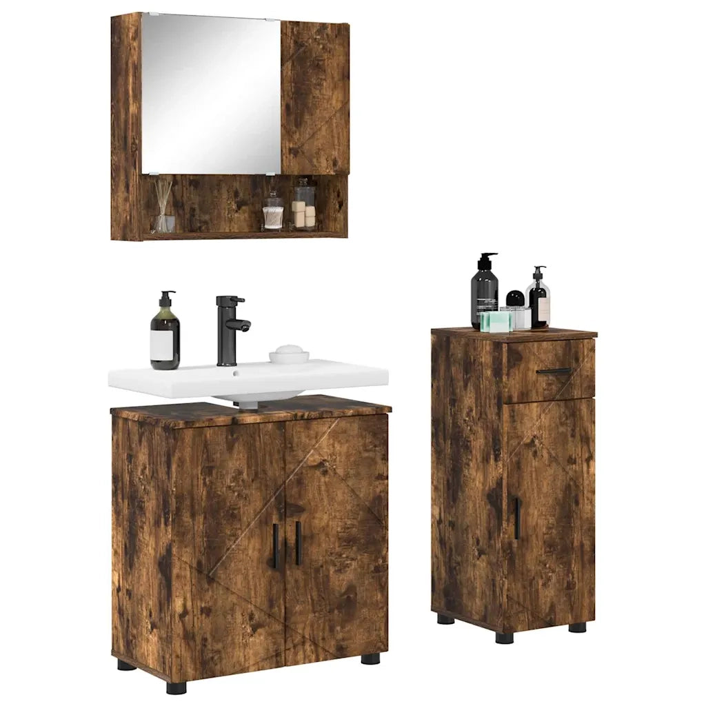 Set di mobili per il bagno con cassetto 3 pcs Rovere fumé 3392958