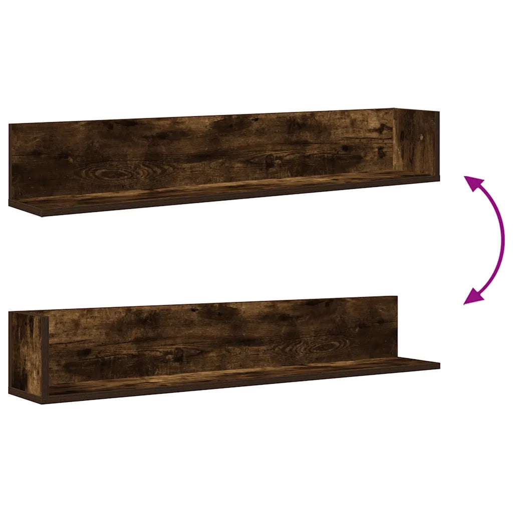 Mensole Parete 2pz Rovere Fumo 100x16,5x16,5 cm in Truciolato 860044