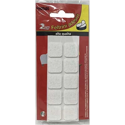 FELTRINO ADESIVO QUADRO - BIANCO MM  20X20 CF=PZ 10- 25 confezioni