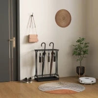 Portaombrelli con Vaschetta per l'Acqua, 21 Fori e 24 Ganci per Ombrello, in Acciaio, 50x24x68 cm, Nero