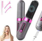 Draagbare Borstel per Capelli - 3D Borstel con Coating a Base di Keratina - 4 Impostazioni di Temperatura - Kam con Espansione Anti-Bruciatura - Batteria Portatile da 60 Min - Rosso Nero