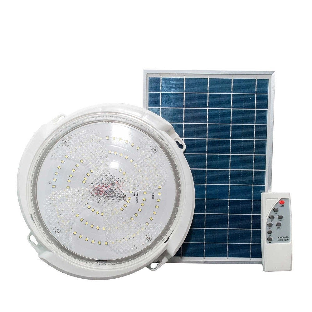 Trade Shop - Plafoniera Solare Lampada Sensore Crepuscolare Tonda 60w Dimmerabile Telecomando -