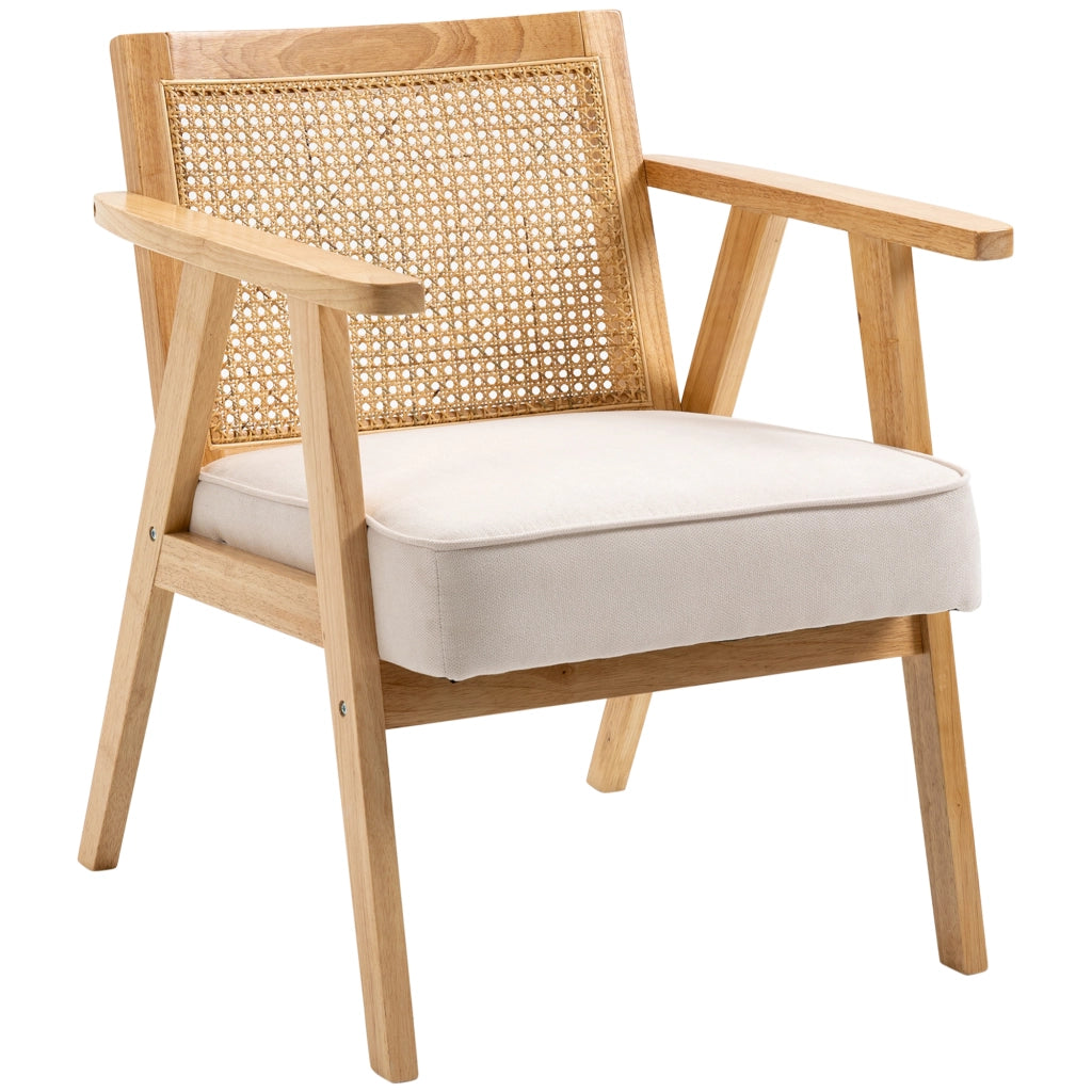 Sedia da pranzo imbottita in legno di caucci¨´ ¨C Xylo ¨C rivestimento tessuto effetto lino crema