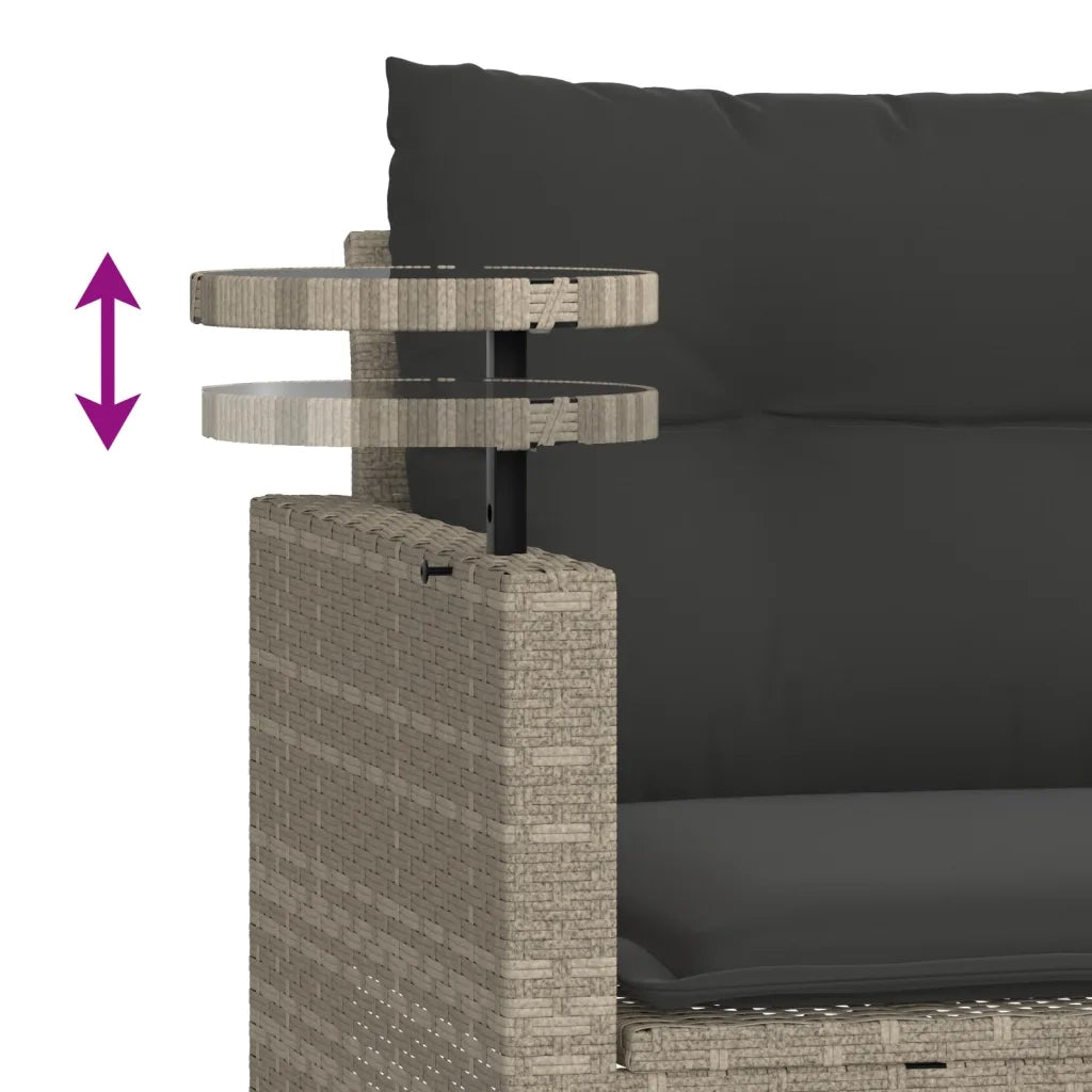 Set Divano da Giardino 3pz con Cuscini Grigio Chiaro Polyrattan