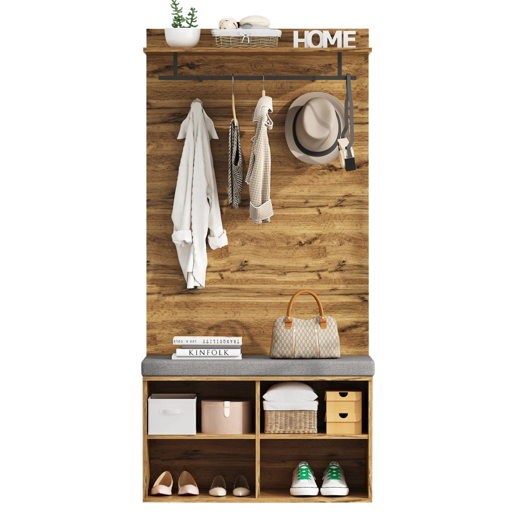 Set guardaroba da ingresso 175 cm con panca portascarpe; appendiabiti e ripiano regolabile; rovere