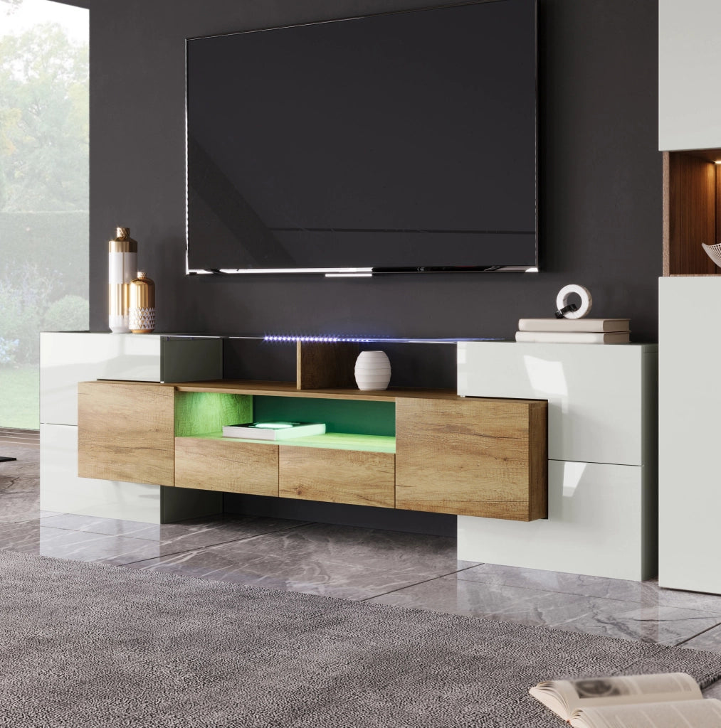 Mobile TV con LED; 200x35x60 cm; 6 ante; 2 cassetti e 3 vani; MDF