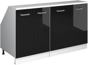 Set di mobili sottotetto Rion, Nero lucido, 140 cm Set di 2 carcasse armadio profondità 60 cm, adatto per il salvaspazio sotto tetti spioventi