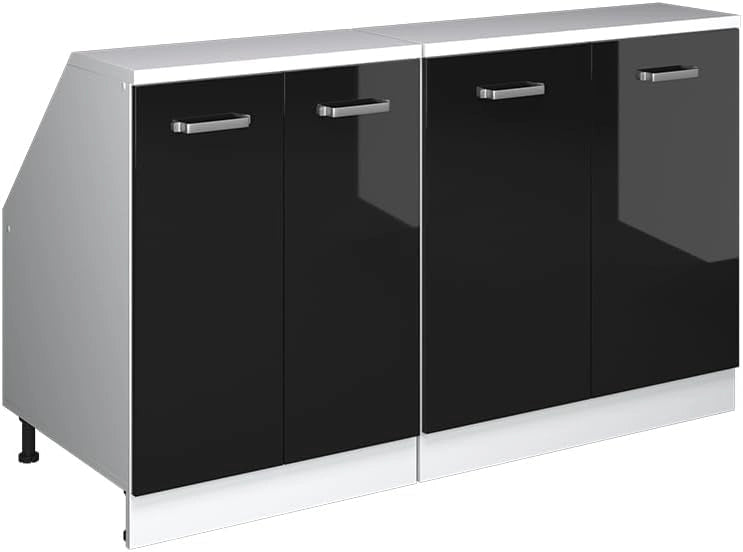 Set di mobili sottotetto Rion, Nero lucido, 140 cm Set di 2 carcasse armadio profondità 60 cm, adatto per il salvaspazio sotto tetti spioventi