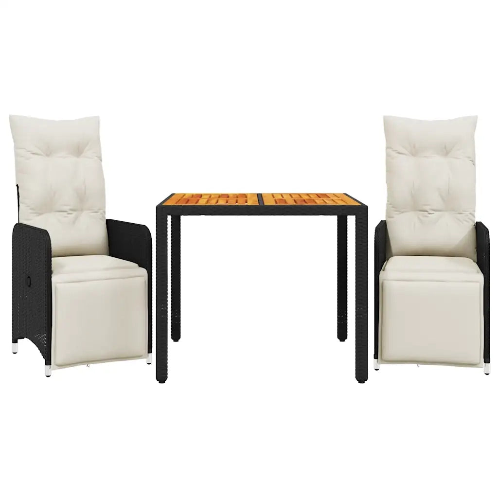 Set BistrÃ² da Giardino 3 pz con Cuscini in Polyrattan Nero