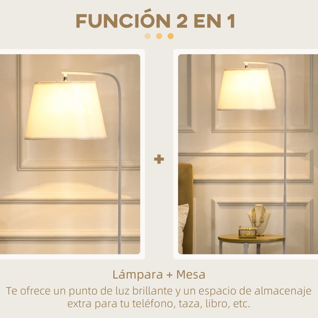 Tavolino da Salotto con Lampada a Stelo Moderno ¨C zephmum ¨C Bianco 43x39,5x162 cm