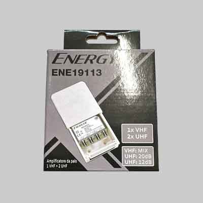 AMPLIFICATORE DA PALO VHF+UHF CON FILTRO 5G 3 IN (UHF-UHF-VHF) - 2 OUT TV (1=12V)