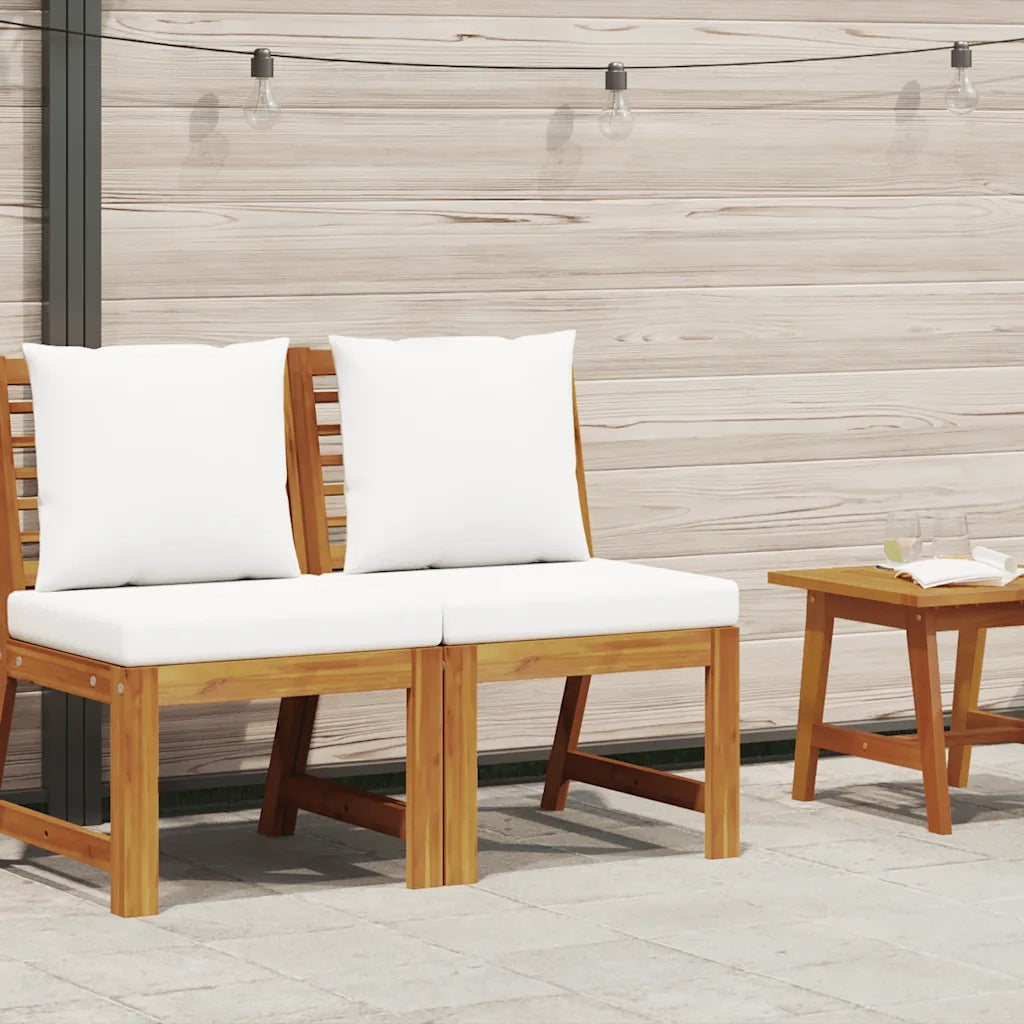 Divano Centrale Modulare con Cuscini Crema in Massello Acacia 311842
