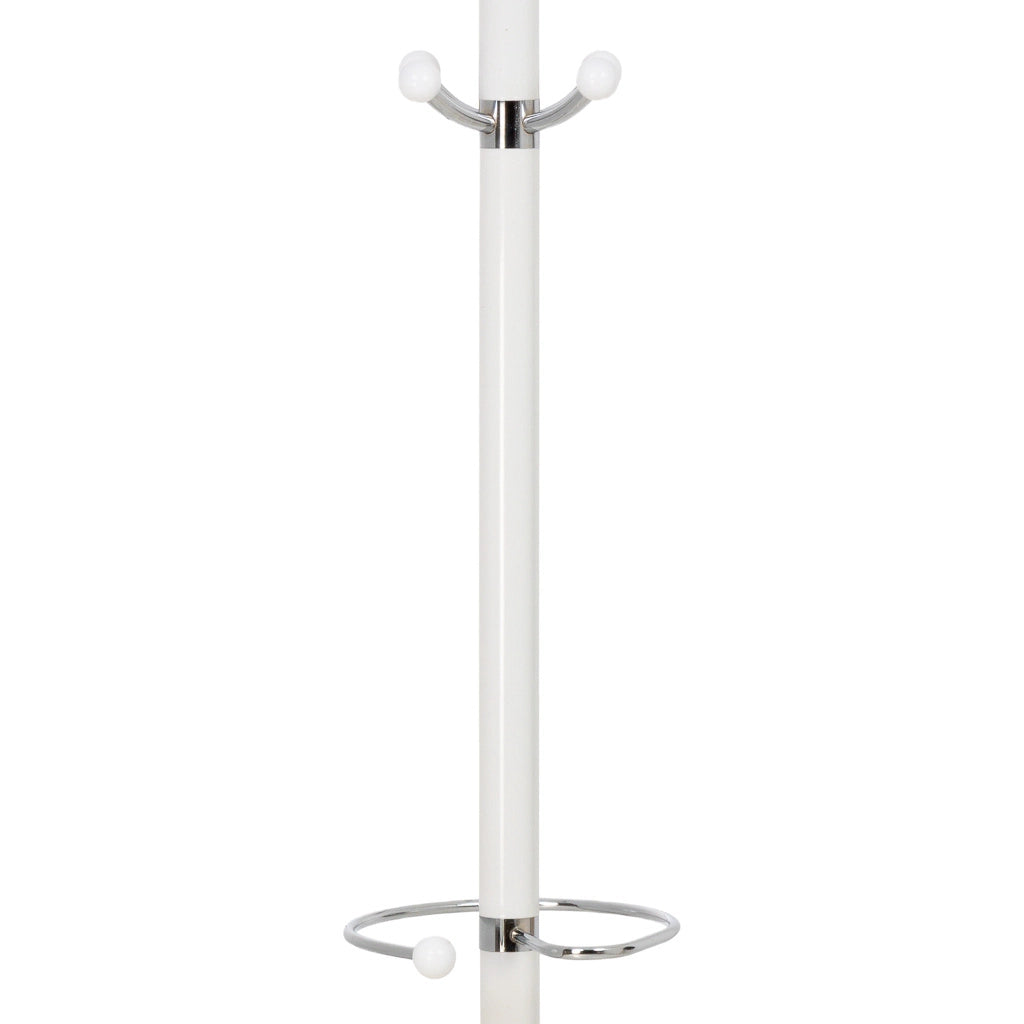 Perchero de metal blanco con paraguero y 5 ganchos D36X172h cm
