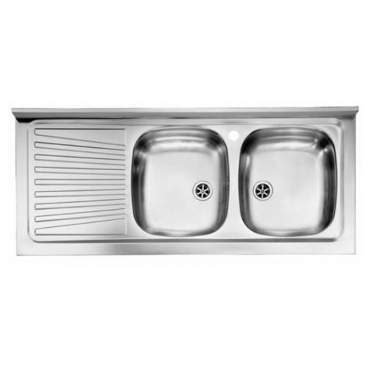 LAVELLO CUCINA DA APPOGGIO IN ACCIAO INOX 2 VASCHE CON GOCCIOLATOIO MODELLO MONDIAL - CM.120x50 VASCA DESTRA - PROFONDITÀ VASCA: 15 CM  - HID