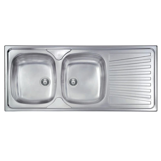 LAVELLO CUCINA DA INCASSO IN ACCIAIO INOX 2 VASCHE CON GOCCIOLATOIO MODELLO MONDIAL - CM.116x50 VASCA SINISTRA - PROFONDITÀ VASCA: 15 CM  - HID